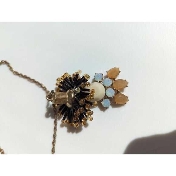 J Crew Vintage Beaded Flower Burst Gold Tone Necklace - Picture 2 of 6